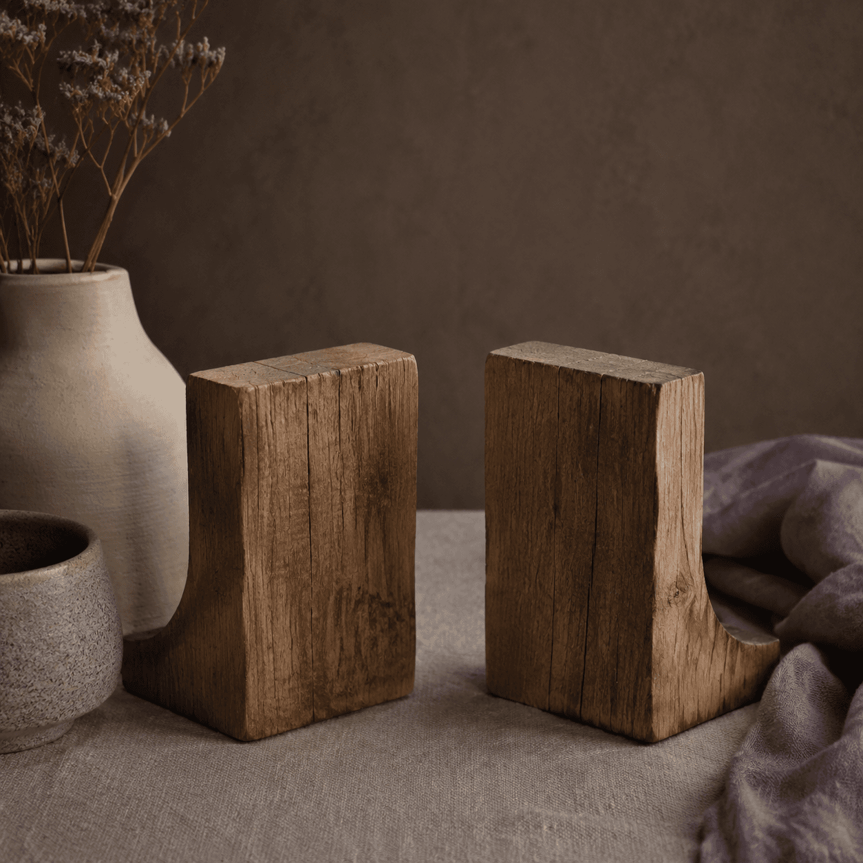 Oak Block Bookends